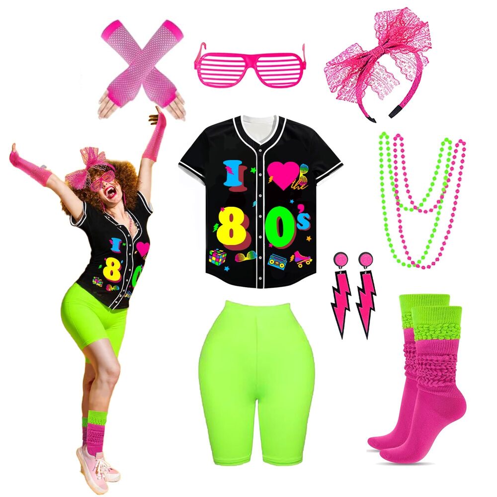 3728 80s 90s Outfit For 80s Accessoriess Set Baseball Jersey
